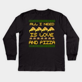 All i need is love and Pizza- pixel graphic Kids Long Sleeve T-Shirt